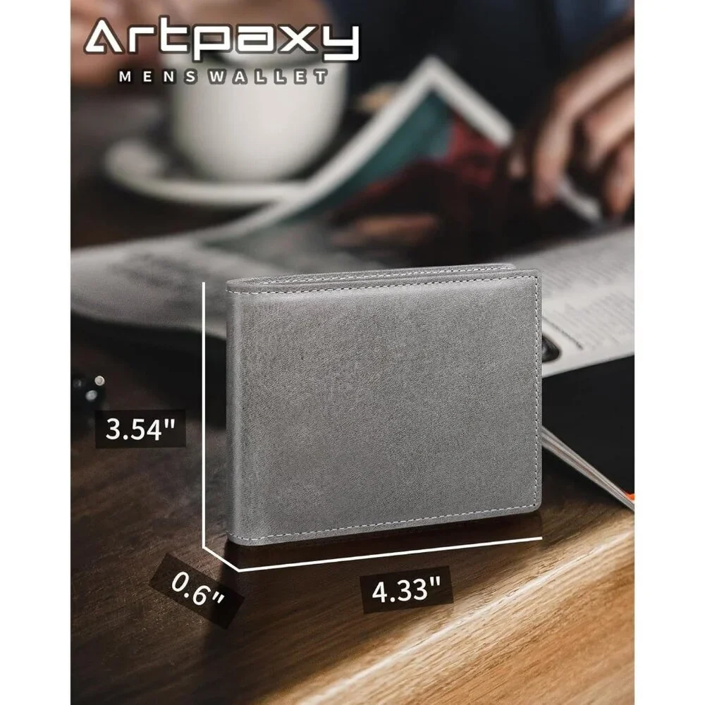 Men's Classic Holders Bifold Wallet Card Gray Genuine Leather 2 Cash Pockets